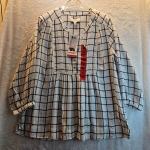 Wrangler Women Tunic Top Plaid Blouse Shirt Size M Relaxed White Black